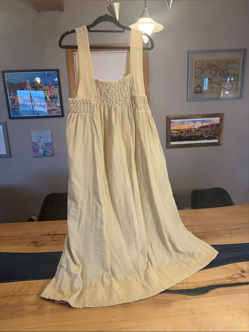 Free People Yellow Midi Sundress with Smocked Bodice